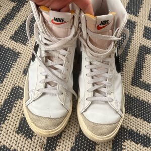 Nike White and Black High-Tops with Orange Detail